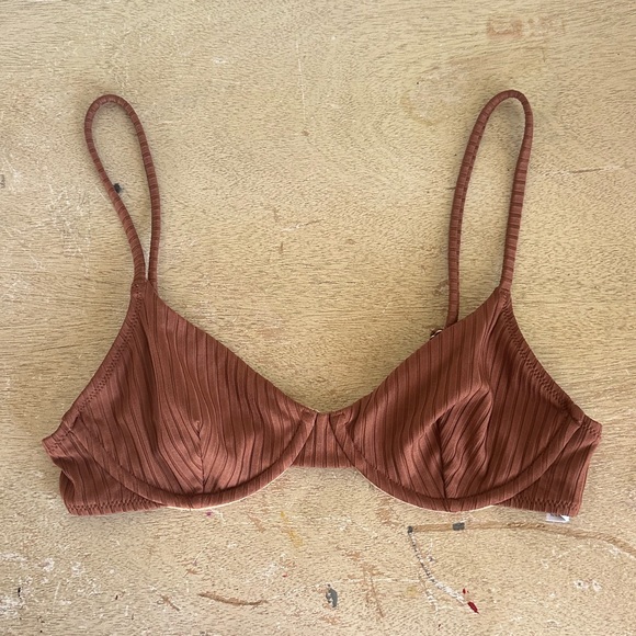 J. Crew Wide Rib Brown French Bikini Top - Picture 1 of 14